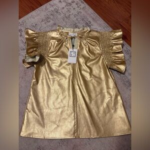 THML Metallic Gold Top with Ruffled Sleeves